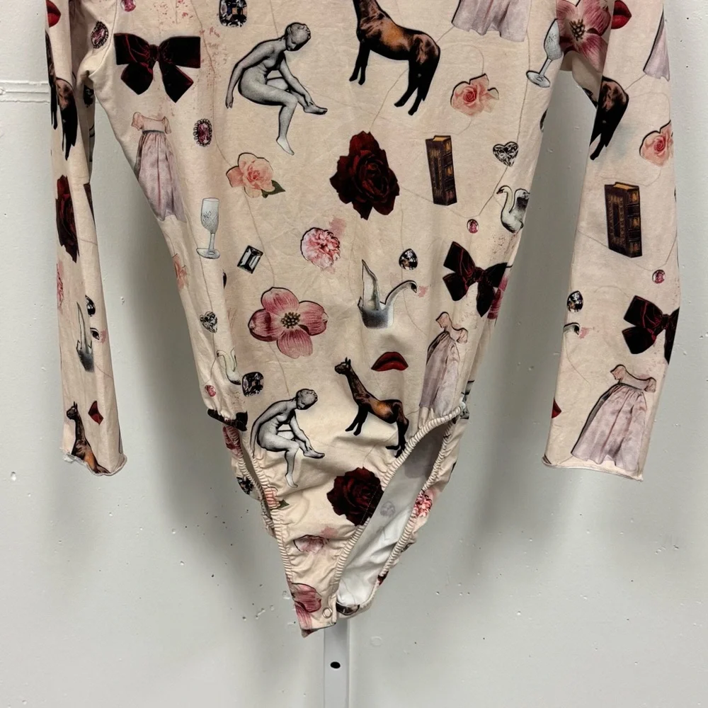 Samantha Pleet Starcrossed 3/4 Sleeve Bodysuit Collage Stretch Cream Medium - Picture 5 of 15